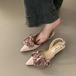 women sandal, fashion flower slingback dress shoes, thin low heel mules pumps