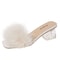 Fashion Slippers Womens Summer Open Toe Plush Fox Fur Chunky Flip Flops Sexy Square Toe Simple Pumps