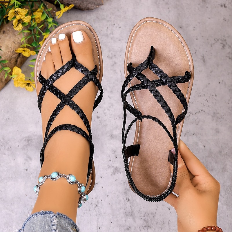 Summer Women's Beach Sandals, Woven Flip-toe Herculean Solid Color Sandals