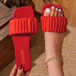 summer women's slippers, simple pleated flip flop, casual beach shoes, open toe, flat heel outdoor sandals
