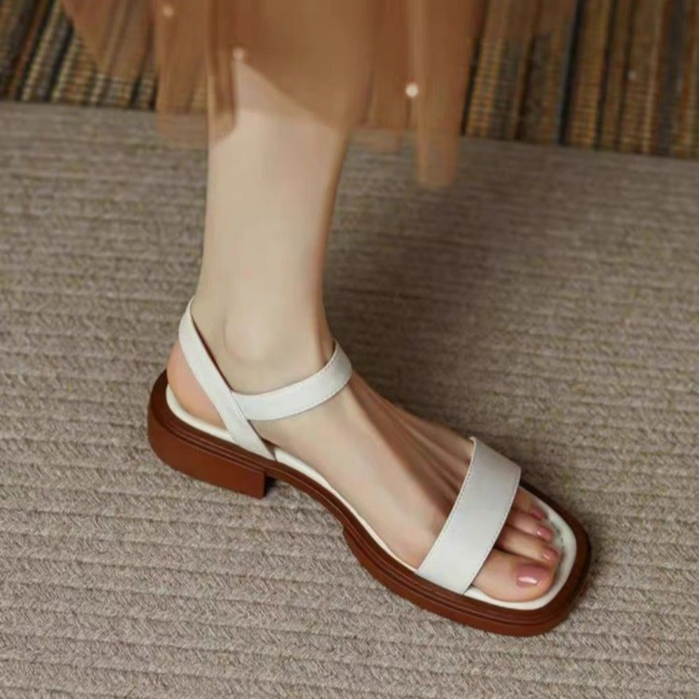 Summer Women Sandals Low Heels, Genuine Leather Office Casual Shoes