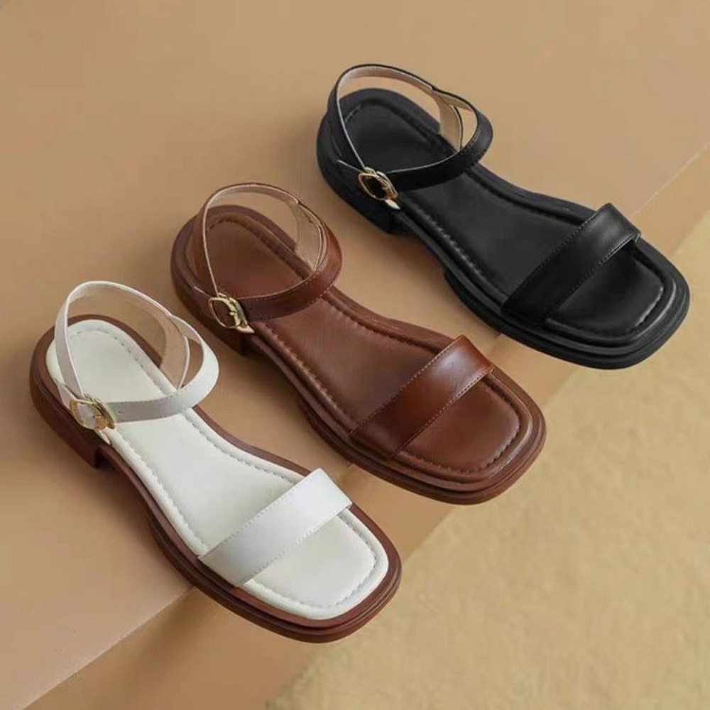 Summer Women Sandals Low Heels, Genuine Leather Office Casual Shoes