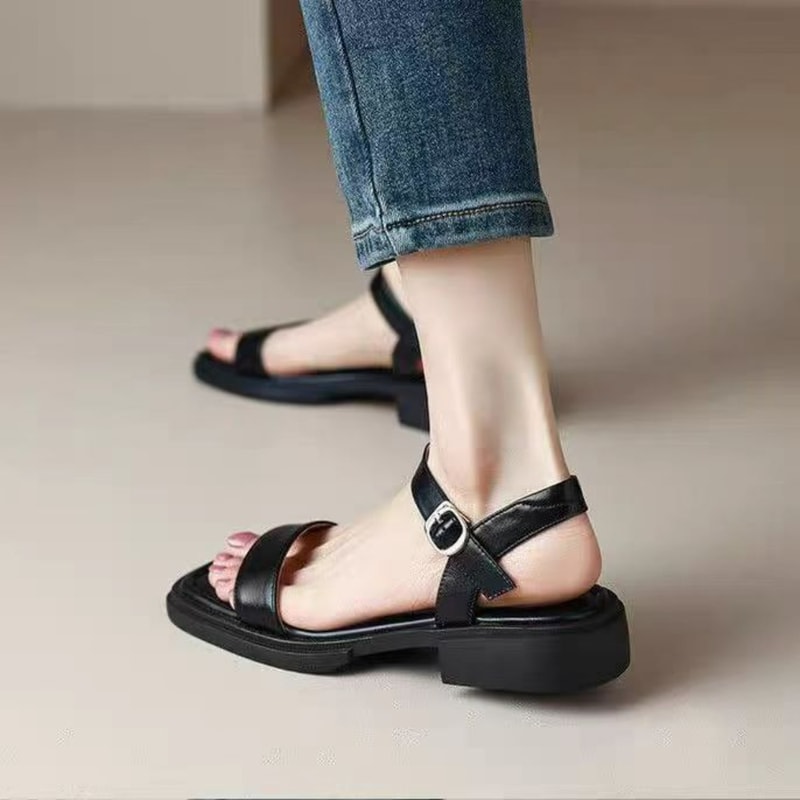 Summer Women Sandals Low Heels, Genuine Leather Office Casual Shoes