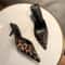 Leopard Brown Baotou Shallow Toe Baotou Half-slipper Women's Fashion High Heel Sandals, Elegant Pointed Toe Womens Mules