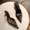 Leopard Brown Baotou Shallow Toe Baotou Half-slipper Women's Fashion High Heel Sandals, Elegant Pointed Toe Womens Mules