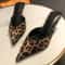 Leopard Brown Baotou Shallow Toe Baotou Half-slipper Women's Fashion High Heel Sandals, Elegant Pointed Toe Womens Mules