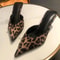 Leopard Brown Baotou Shallow Toe Baotou Half-slipper Women's Fashion High Heel Sandals, Elegant Pointed Toe Womens Mules