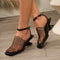 Summer Luxury Fashion Designer Sandals, Women's Lace Mesh, Square Toe, Braided Slip-on High Heels Sandals