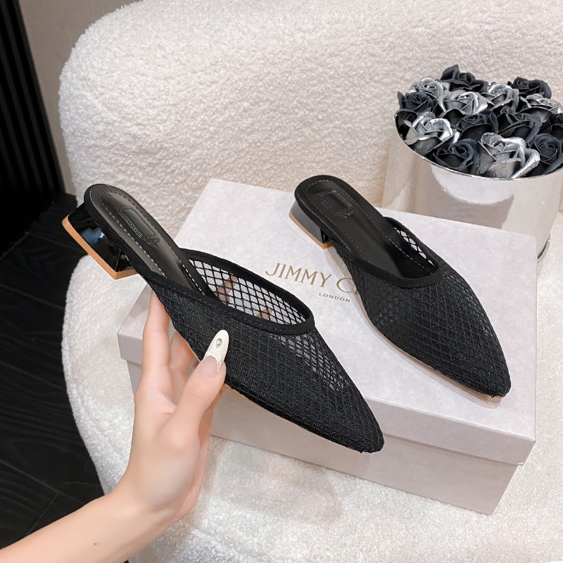 Womens Pointed Toe Slippers Designer Mesh Beach Flat Shoes Gladiator Sandals Mules Slides Zapatos D 6