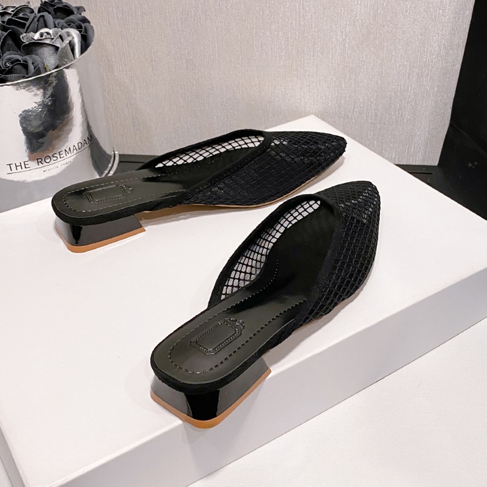 Womens Pointed Toe Slippers Designer Mesh Beach Flat Shoes Gladiator Sandals Mules Slides Zapatos D 5