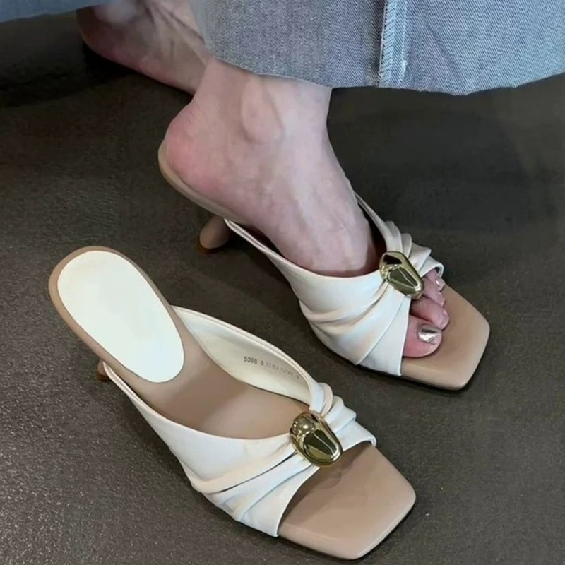 Women Fashionable High-heeled Slippers, Sexy Elegant Square Headed Comfortable Banquet Dress Slippers for Summer