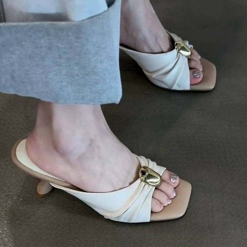 Women Fashionable High-heeled Slippers, Sexy Elegant Square Headed Comfortable Banquet Dress Slippers for Summer