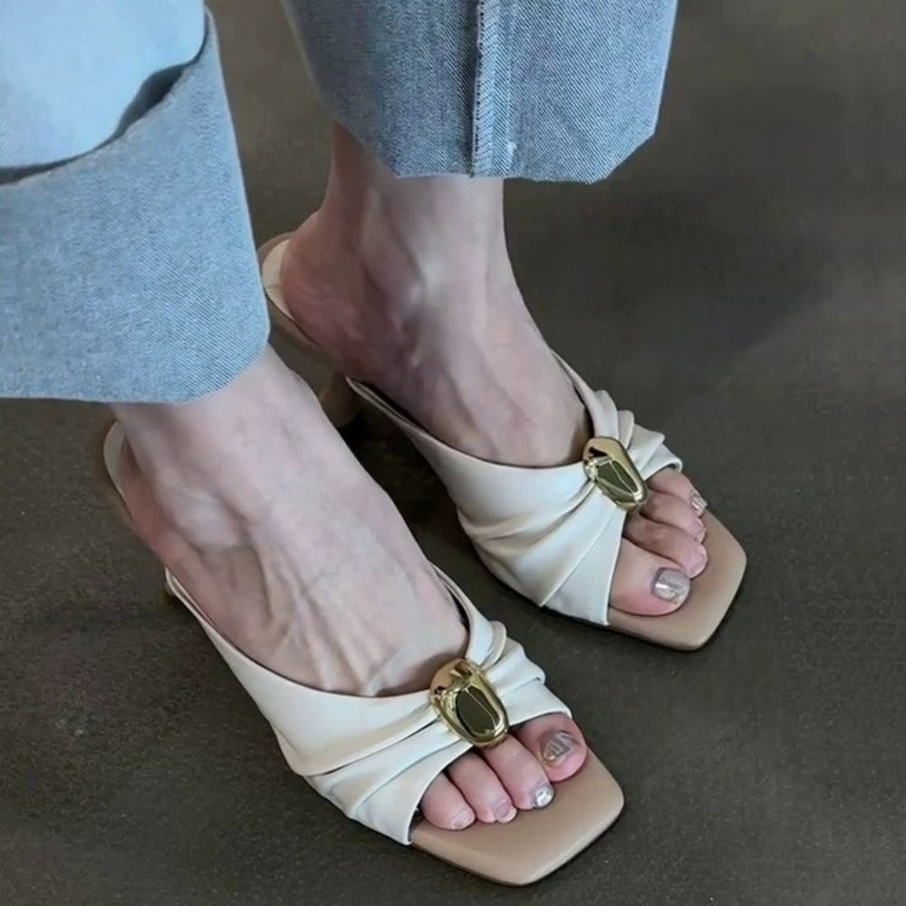 Women Fashionable High-heeled Slippers, Sexy Elegant Square Headed Comfortable Banquet Dress Slippers for Summer