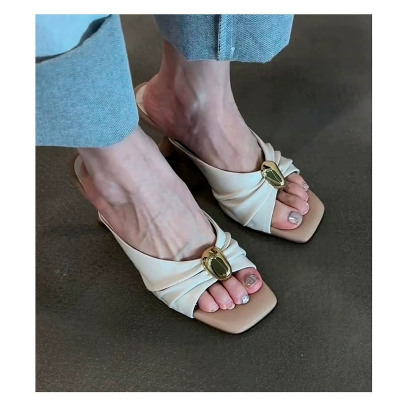 Women Fashionable High-heeled Slippers, Sexy Elegant Square Headed Comfortable Banquet Dress Slippers for Summer