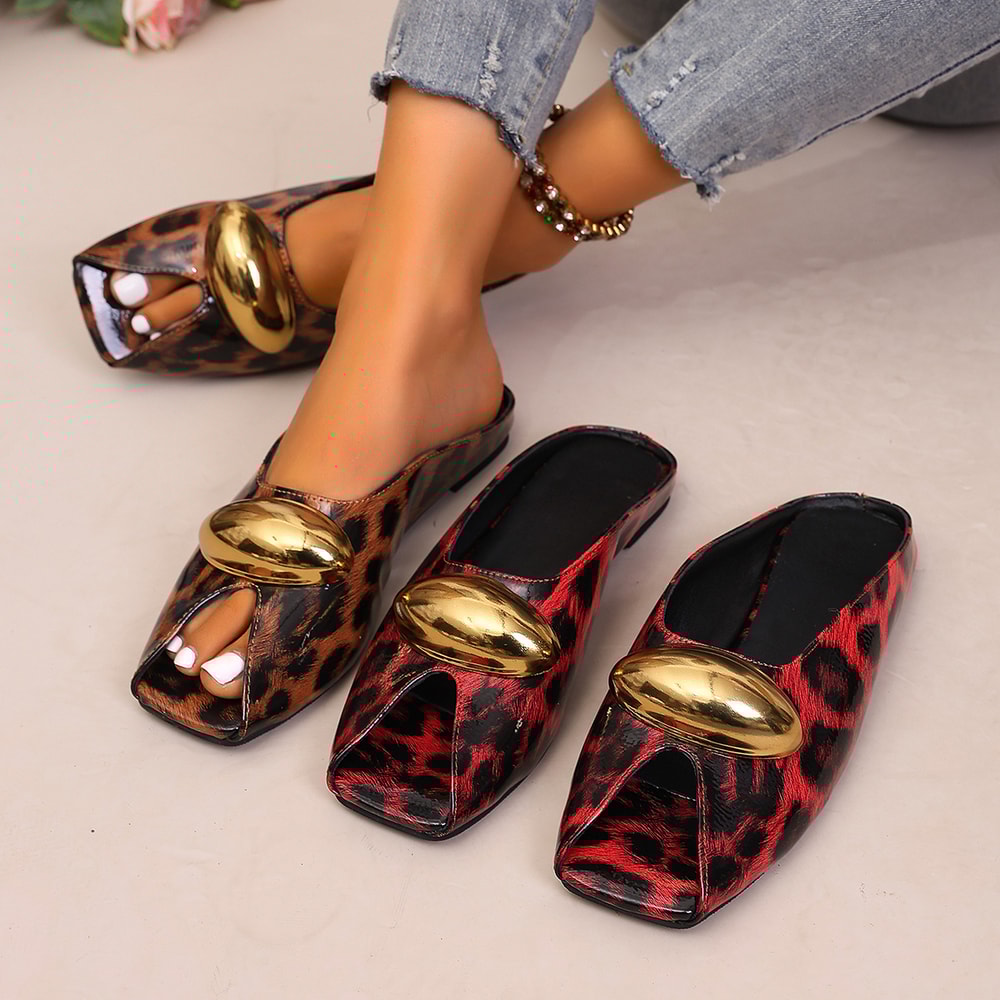 New Elegant Temperament Metal Buckle Fish Mouth Slippers, Fashionable Flat Shoes for Cool Summer Trend