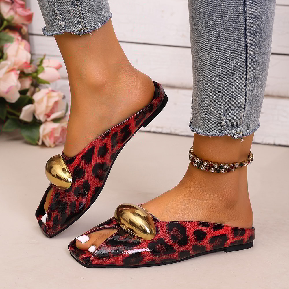 New Elegant Temperament Metal Buckle Fish Mouth Slippers, Fashionable Flat Shoes for Cool Summer Trend