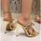 Luxury Gold High Heels Sandals Women Summer Pointed Toe, Stiletto Heeled Pumps, Bowtie Decor Party Shoes