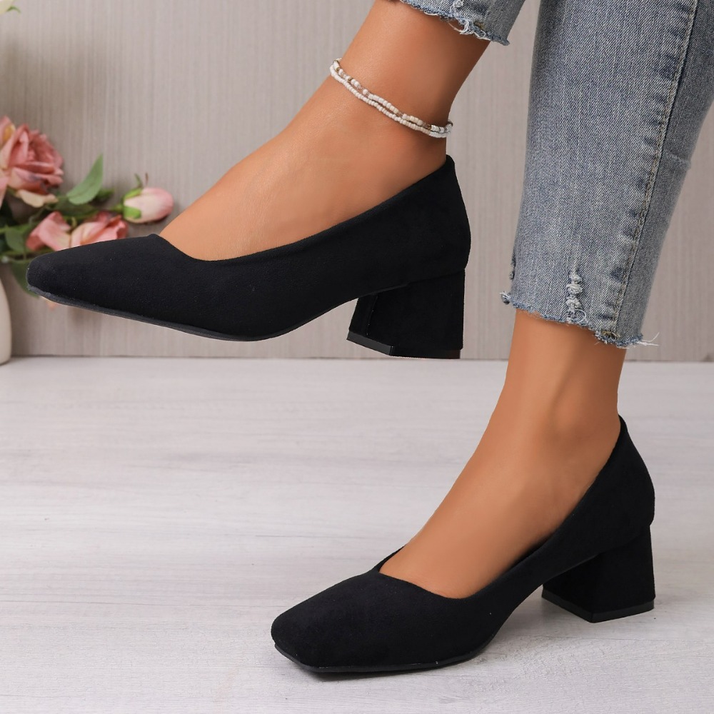 Shallow Women High Heels Shoes, Retro Mid Heels Pumps, Fashion Trend Autumn Designer Walking Dress Shoes