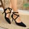 Cross-strap Roman Sandals, Suede High Heels, Women's Shoes, One-line Buckle Fine Heel, Pointed Sandals
