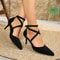 Cross-strap Roman Sandals, Suede High Heels, Women's Shoes, One-line Buckle Fine Heel, Pointed Sandals