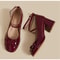 Red Mary Jane Women Pumps Thick High Heels Shoes Lolita Square Toe Leather Party Shoes 1