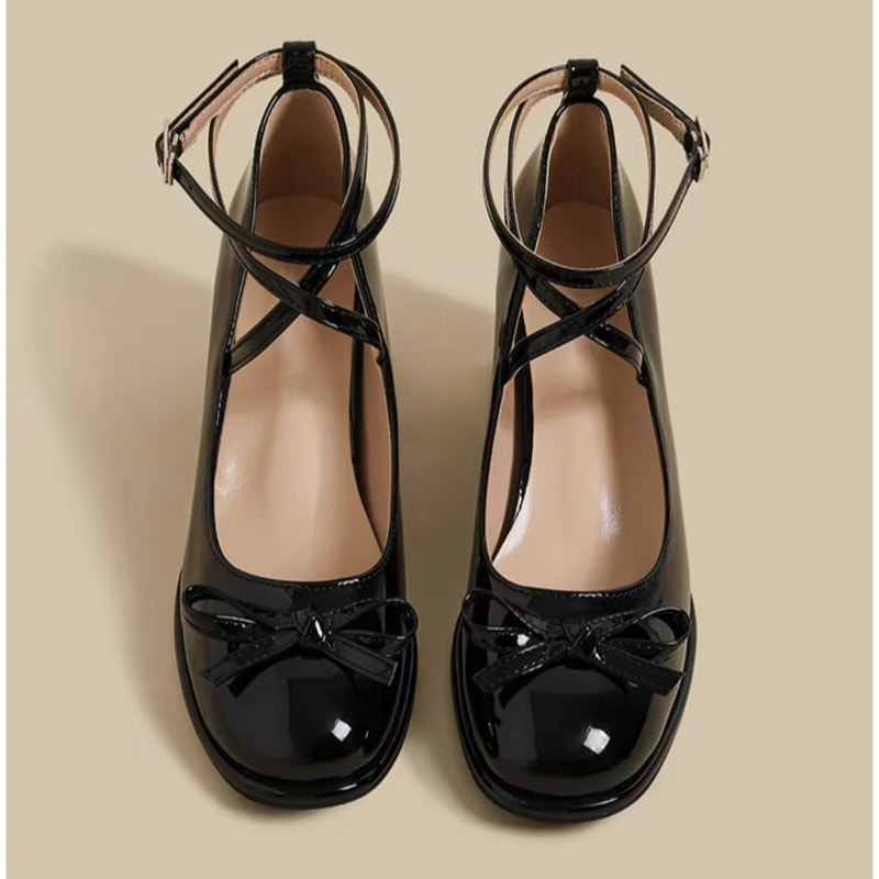 Red Mary Jane Women Pumps Thick High Heels Shoes Lolita Square Toe Leather Party Shoes 8