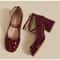 Red Mary Jane Women Pumps Thick High Heels Shoes Lolita Square Toe Leather Party Shoes 5