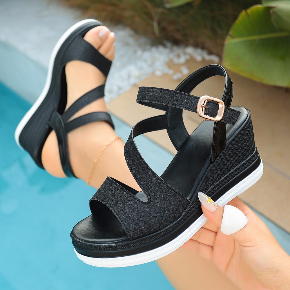 Crystal Ankle Buckle Wedges Sandals For Women Summer Chunky Platform Shoes Thick Sole NonSlip Wedge 1
