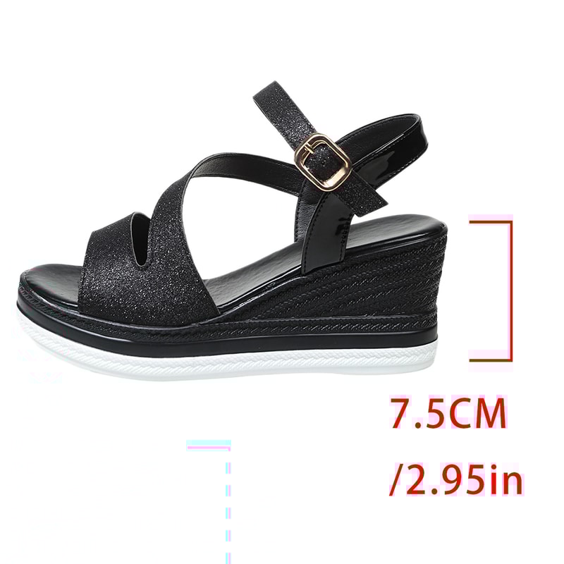 Crystal Ankle Buckle Wedges Sandals For Women Summer Chunky Platform Shoes Thick Sole NonSlip Wedge 5