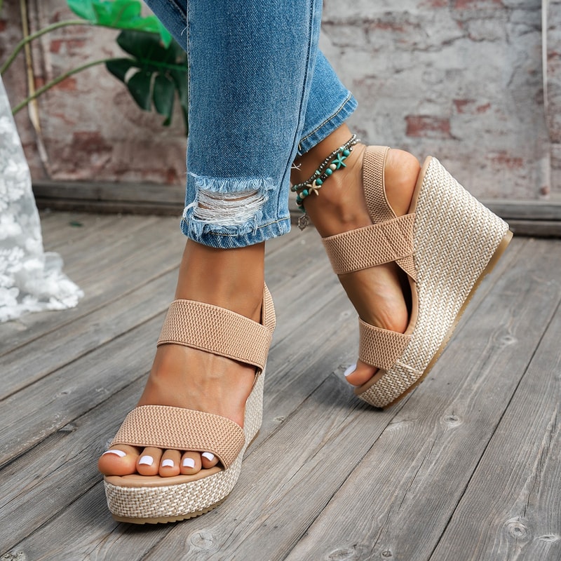 Summer Chunky Wedges Sandals Women Slip On High Heels Sandalias Mujer Plus Size Thick Platform Sand 6