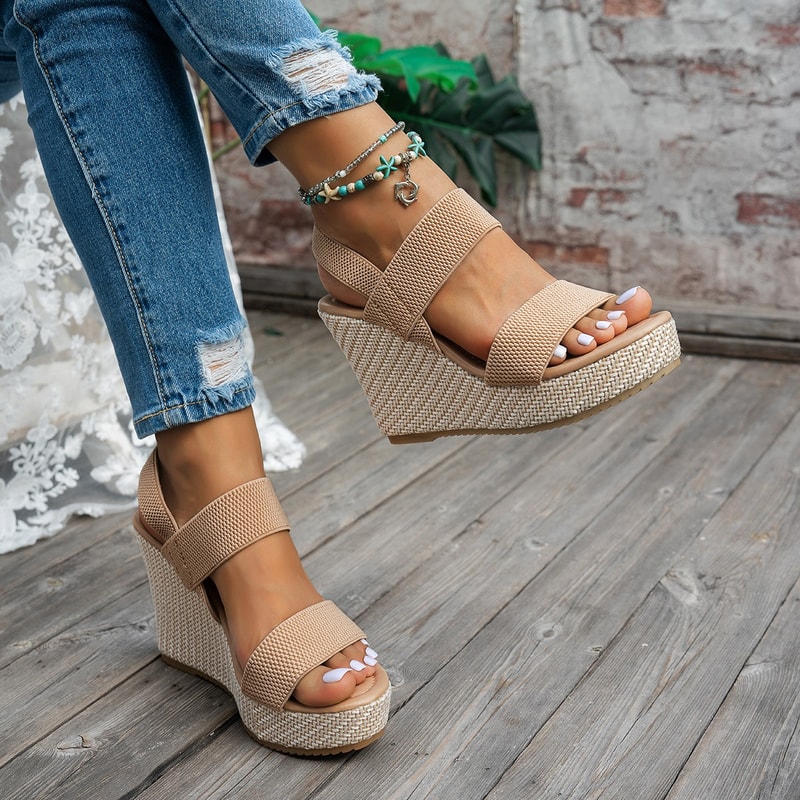 Summer Chunky Wedges Sandals Women Slip On High Heels Sandalias Mujer Plus Size Thick Platform Sand 5