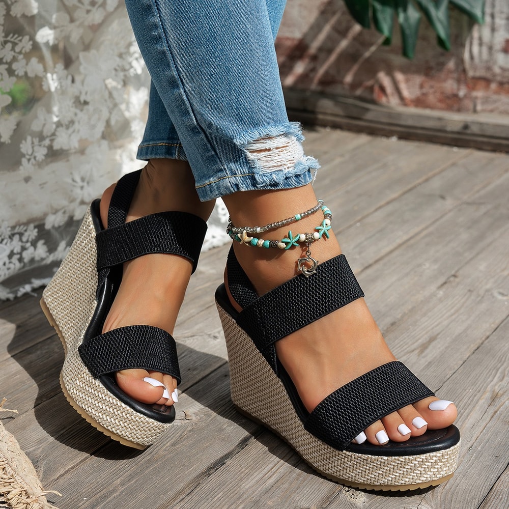 Summer Chunky Wedges Sandals Women Slip On High Heels Sandalias Mujer Plus Size Thick Platform Sand 7