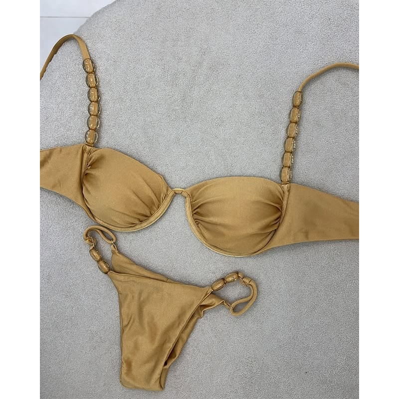 Sexy Bikini Set High Waist Golden Printed Women Swimwear Push Up Bikinis Swimsuit