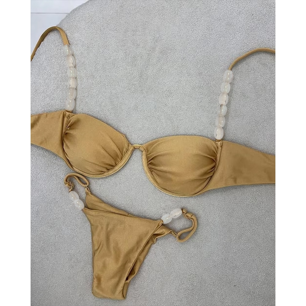 Sexy Bikini Set High Waist Golden Printed Women Swimwear Push Up Bikinis Swimsuit