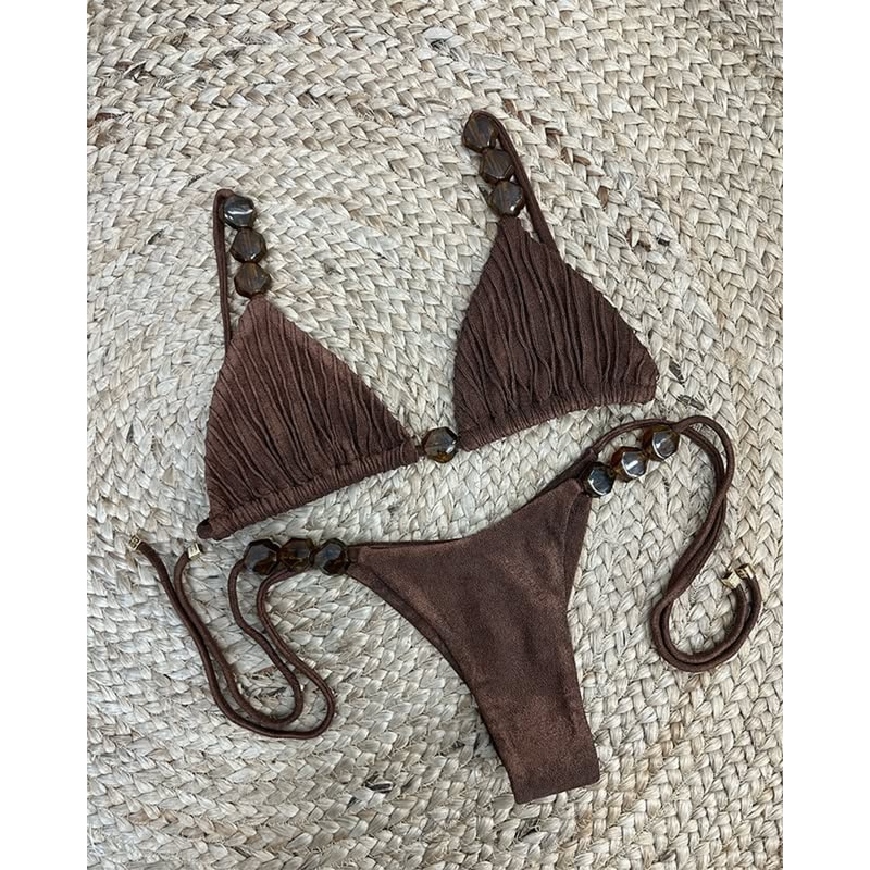 High Waist Golden Printed Bikini Set, Women Push Up Bikinis Swimsuit, Female Bathing Suit