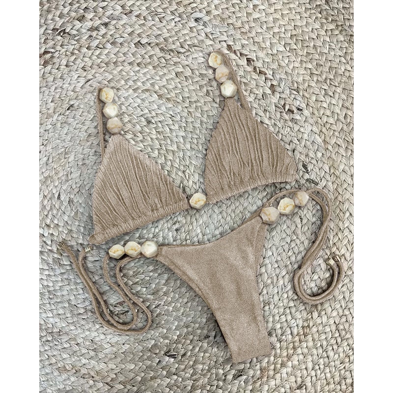 High Waist Golden Printed Bikini Set, Women Push Up Bikinis Swimsuit, Female Bathing Suit