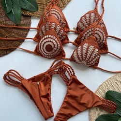 sexy bikini bandeau women swimsuit, high waist bikinis set, ribbed bathing suit, shell swimming suit