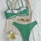 Sexy Bandeau Bikini Women Green Floral Pleate Push Up Padded Thong Swimsuit Two Piece Summer Swimwe 1