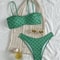 Sexy Bandeau Bikini Women Green Floral Pleate Push Up Padded Thong Swimsuit Two Piece Summer Swimwe 6