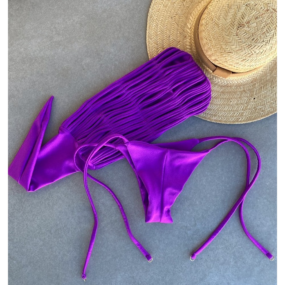 New Bandage Stripes Brazilian Bikini Swimsuit Two Piece Set Sexy Lace Up Womens Swimwear Beachwear 0