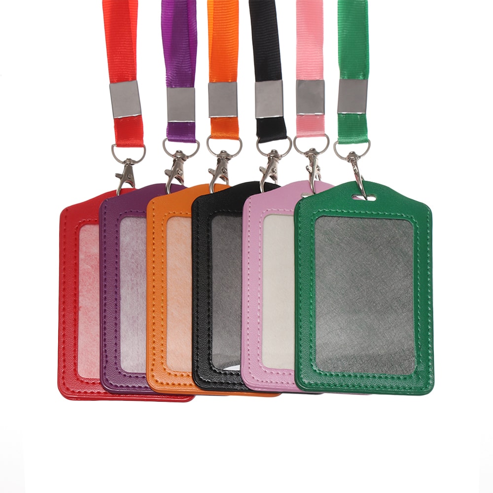 Unisex Work Card Holders With Lanyard PU Bank Card Name Credit Card Holders Card Bus ID Holders Identity Badge With Neck Strap
