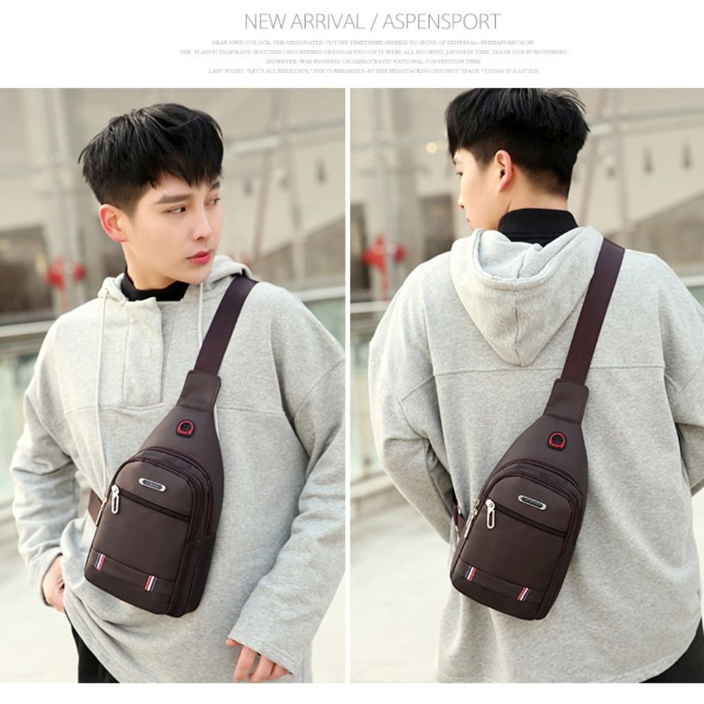 Black Grey Brown Men Messenger Bags, Oxford Cloth Crossbody Bag with USB Charge Shoulder Bag