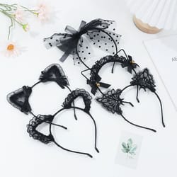 cute lace black cat ears headband for women, sexy cosplay hair hoop for girls, halloween party decoration hair