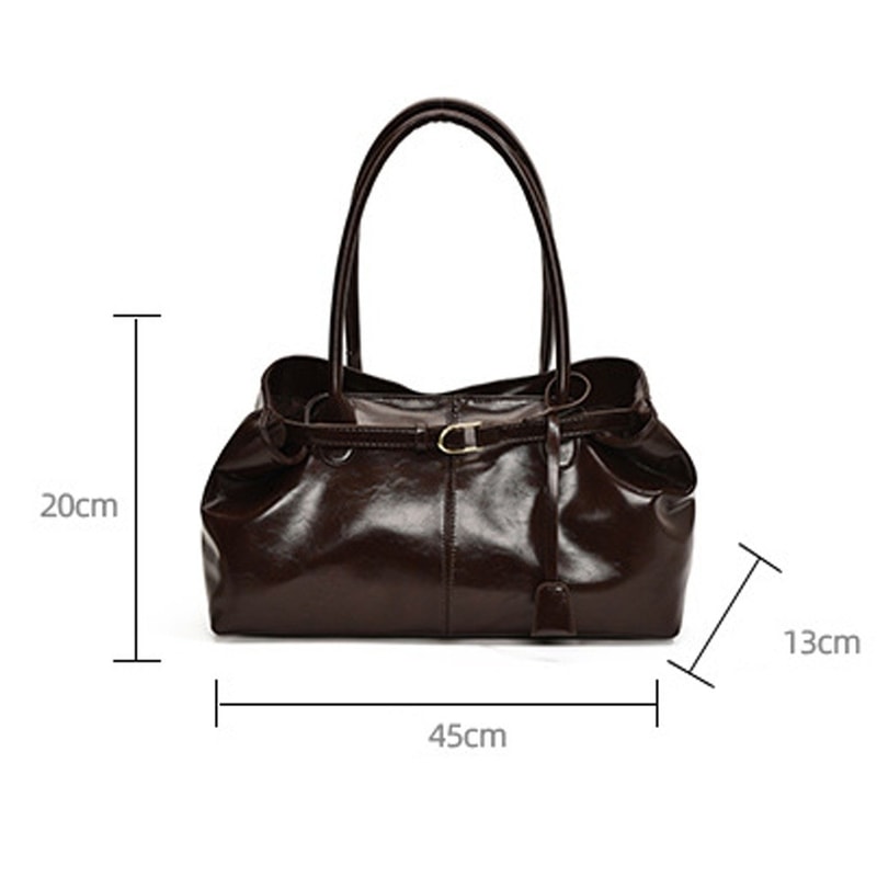 Fashion New Oil PU Leather Handbag Large Capacity Women Shoulder Bag Multifunctional Tote Underarm 5
