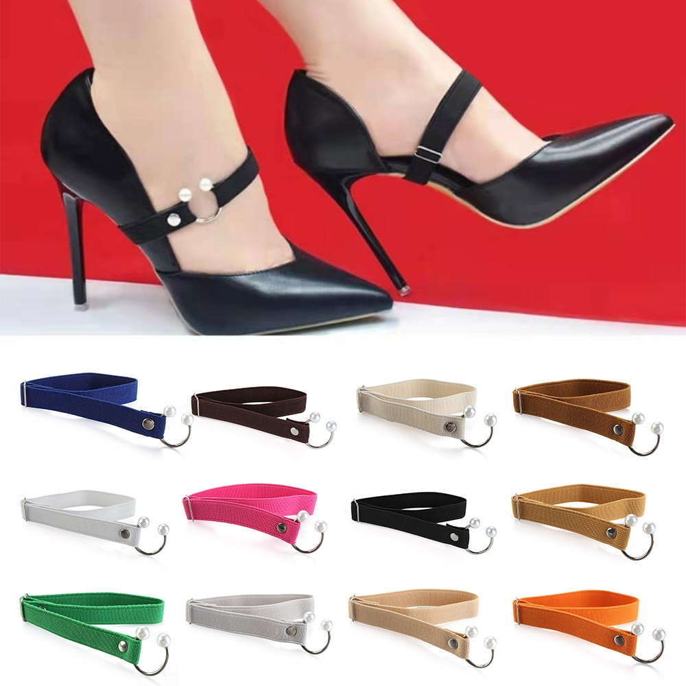 Women High Heels Adjustable Elastic Shoe Strap Belt U-shaped Pearl Lazy Shoelace Anti-drop Heels Accessories