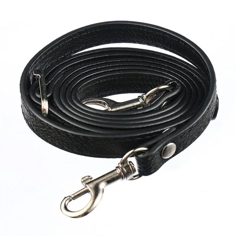 Leather Shoulder Bag Strap with Adjustable PU Belts, Black Crossbody Handbag Strap, Silver Gold Buckle Accessories