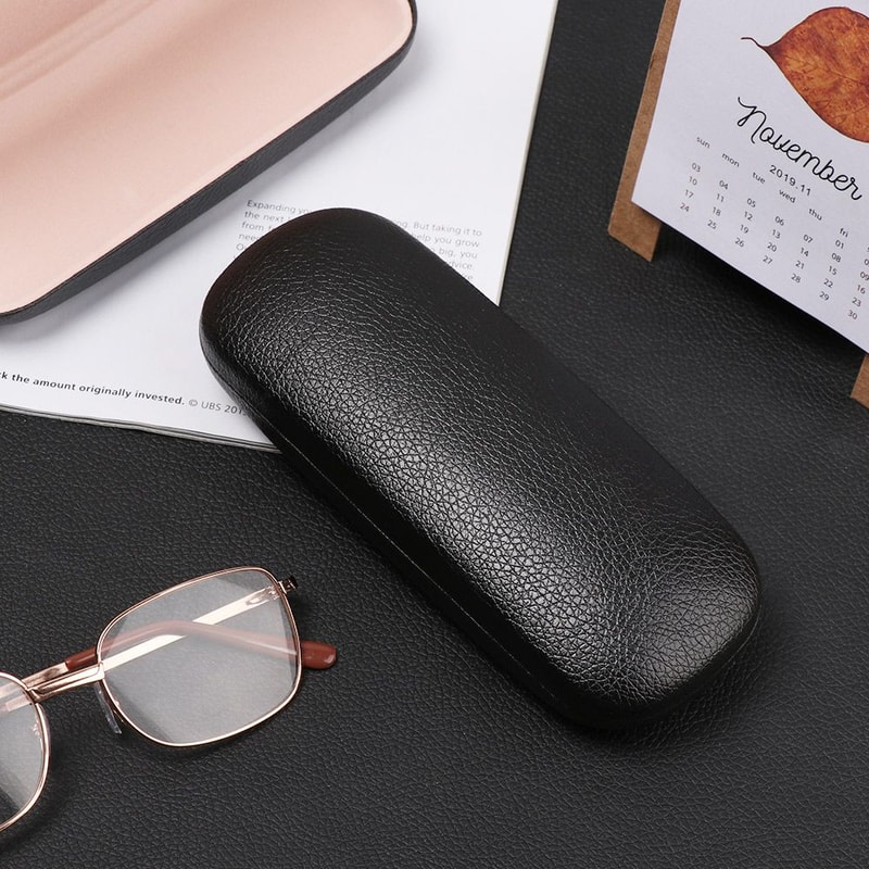 Classic Leather Litchi Grain Glasses Case, Waterproof Hard Frame Eyeglass Protector for Reading Glasses