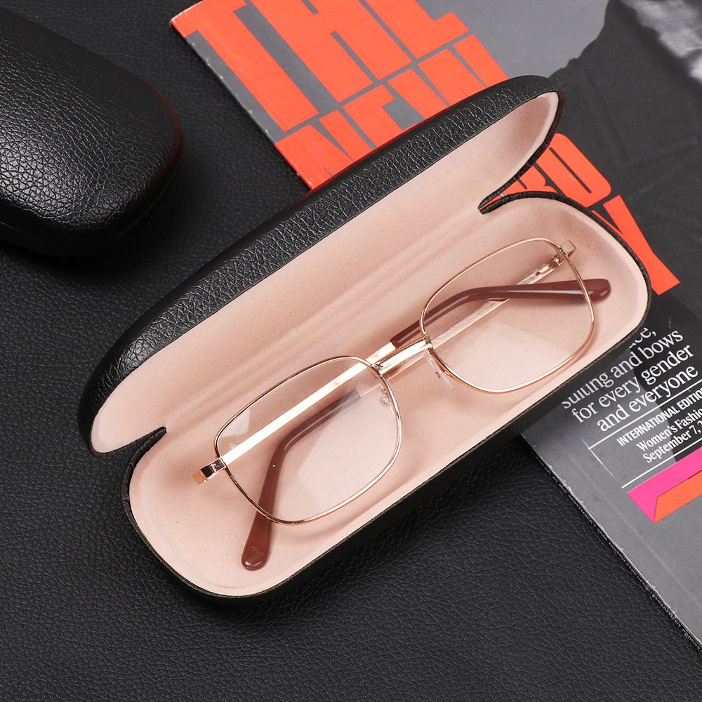Classic Leather Litchi Grain Glasses Case, Waterproof Hard Frame Eyeglass Protector for Reading Glasses