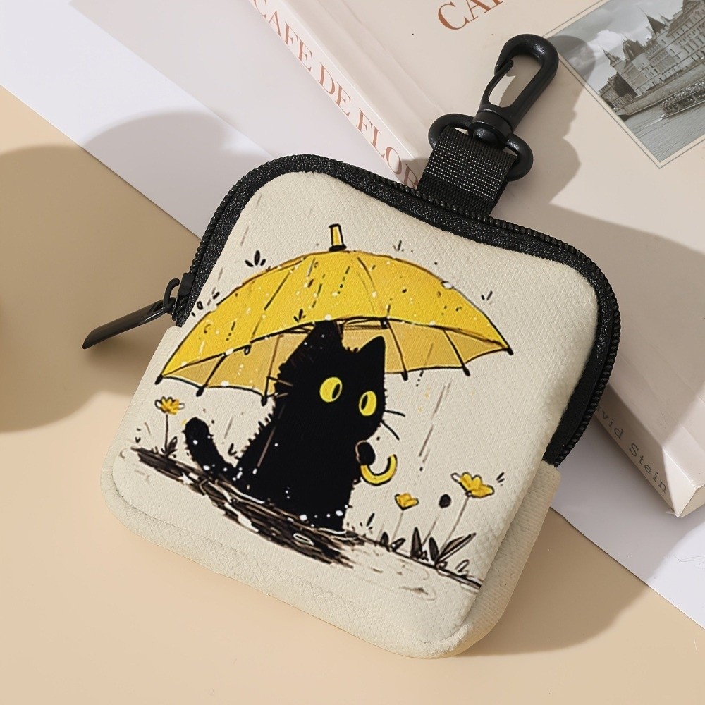 Mini Coin Purse, Cat Print Lightweight Waterproof Earphone Bag, Multiple Styles Artificial Leather Wallet, Friends Gift