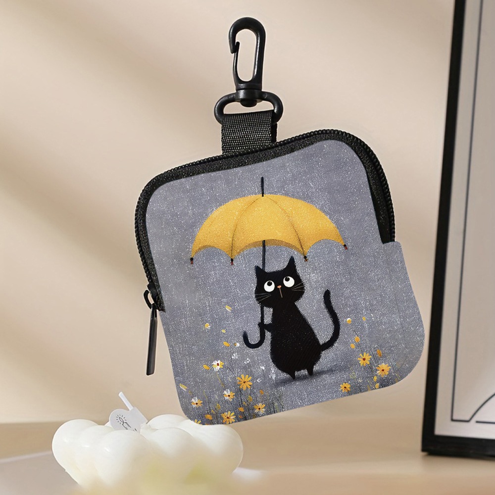 Mini Coin Purse, Cat Print Lightweight Waterproof Earphone Bag, Multiple Styles Artificial Leather Wallet, Friends Gift